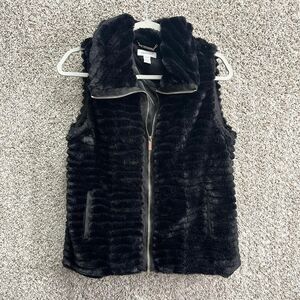 Calvin Klein Vest Women’s Small Black Faux Fur Zip Up